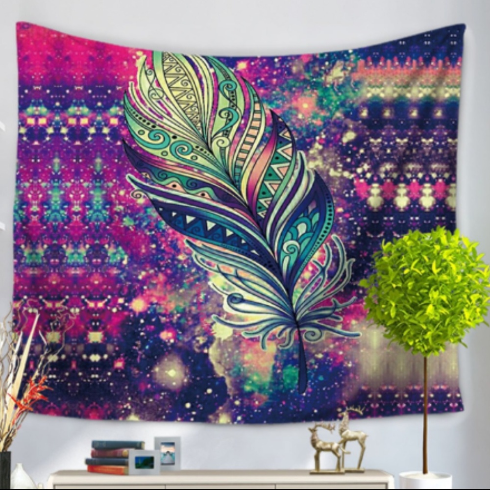 FEATHER PRINT/ GALAXY WALL TAPESTRY - Picture 1 of 3